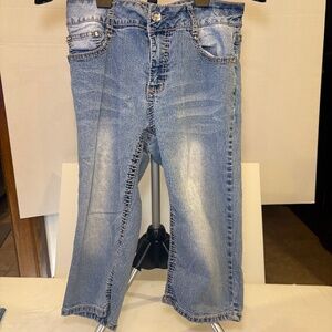 VSK Jeans Size 12P Womens Crop Wash Blue Denim Embellished Y2K
